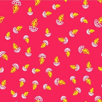 Line Earth globe and leaf icon isolated seamless pattern on red background Stock Illustration