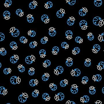 Line Earth globe and leaf icon isolated seamless pattern on black background Illustrazione stock