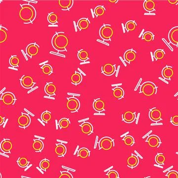 Line Earth globe icon isolated seamless pattern on red background. Vector Illustrazione stock