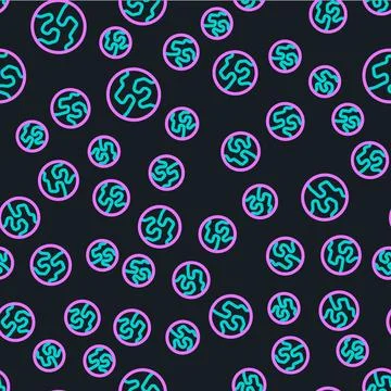 Line Earth globe icon isolated seamless pattern on black background. World or Stock Illustration