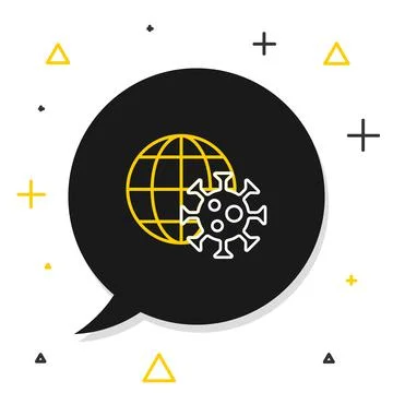 Line Earth globe with virus icon isolated on white background. Corona virus 2 Stock Illustration