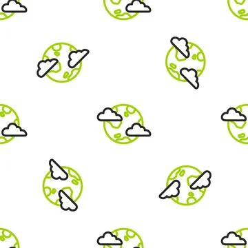 Line Earth planet with clouds icon isolated seamless pattern on white background Stock Illustration