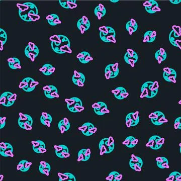Line Earth planet with clouds icon isolated seamless pattern on black background Stock Illustration