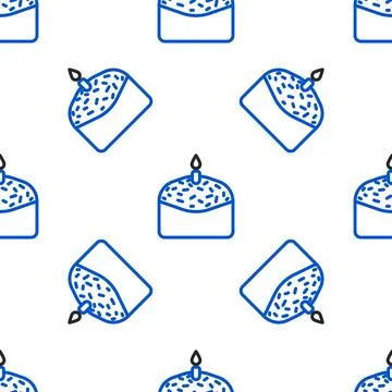 Line Easter cake and candle icon isolated seamless pattern on white backgroun Stock Illustration
