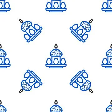 Line Easter cake and eggs icon isolated seamless pattern on white background Stock Illustration