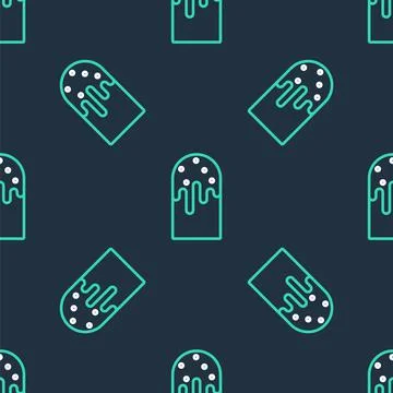 Line Easter cake icon isolated seamless pattern on black background. Happy 스톡 일러스트