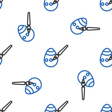 Line Easter egg and paint brush icon isolated seamless pattern on white Stock Illustration