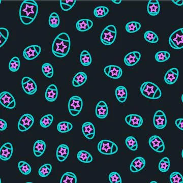 Line Easter egg icon isolated seamless pattern on black background. Happy Easter Stock Illustration