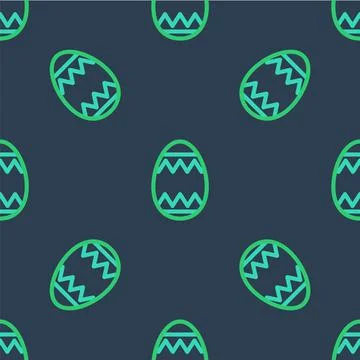 Line Easter egg icon isolated seamless pattern on blue background. Happy Easter Illustrazione stock