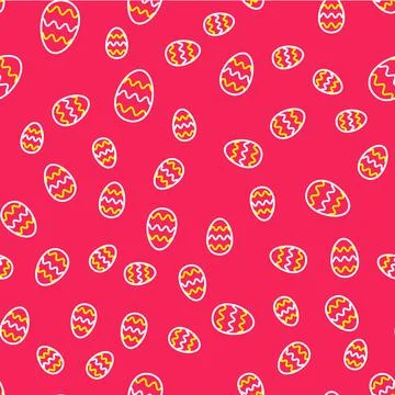 Line Easter egg icon isolated seamless pattern on red background. Happy Easter 스톡 일러스트