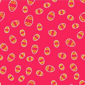 Line Easter egg icon isolated seamless pattern on red background. Happy Easter Stock Illustration