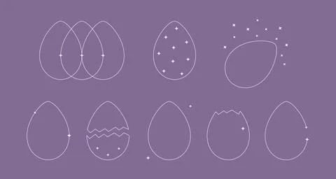 Line Easter eggs in Y2k minimalistic style. Outline Eggs vector set with stars. Stock Illustration