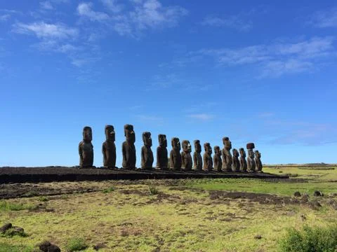Line of Easter Island Statues 스톡 사진