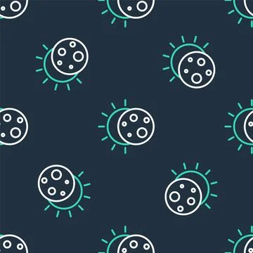 Line Eclipse of the sun icon isolated seamless pattern on black background Illustrazione stock