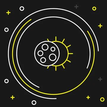 Line Eclipse of the sun icon isolated on black background. Total sonar eclipse Stock Illustration