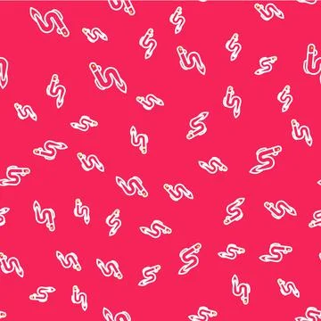 Line Eel fish icon isolated seamless pattern on red background.  Vector Stock Illustration