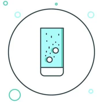 Line Effervescent aspirin tablets dissolve in a glass of water icon isolate.. Ilustración de archivo
