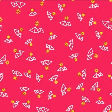 Line Egypt pyramids icon isolated seamless pattern on red background. Symbo.. Stock Illustration