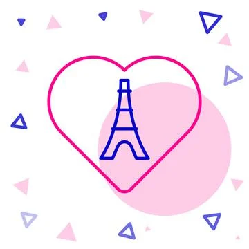 Line Eiffel tower with heart icon isolated on white background. France Paris  Illustrazione stock