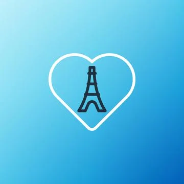 Line Eiffel tower with heart icon isolated on blue background. France Paris Illustrazione stock
