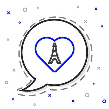 Line Eiffel tower with heart icon isolated on white background. France Paris 스톡 일러스트