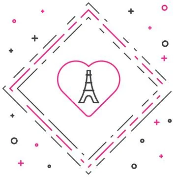 Line Eiffel tower with heart icon isolated on white background. France Paris Stock Illustration