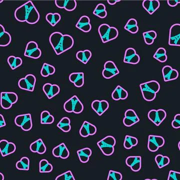 Line Eiffel tower with heart icon isolated seamless pattern on black backgr.. イラスト素材