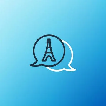 Line Eiffel tower icon isolated on blue background. France Paris landmark sym イラスト素材