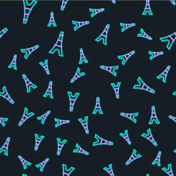 Line Eiffel tower icon isolated seamless pattern on black background. France Stock Illustration