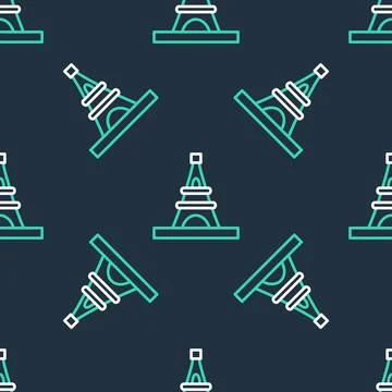 Line Eiffel tower icon isolated seamless pattern on black background. France  스톡 일러스트