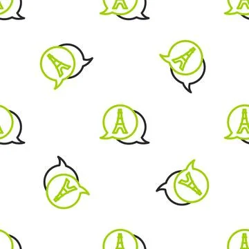 Line Eiffel tower icon isolated seamless pattern on white background. France Illustrazione stock