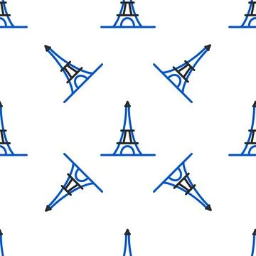 Line Eiffel tower icon isolated seamless pattern on white background. France Stock Illustration