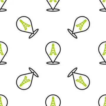 Line Eiffel tower icon isolated seamless pattern on white background. Franc.. Illustrazione stock