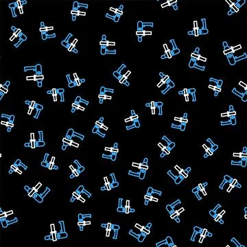 Line Electric drill machine icon isolated seamless pattern on black background 스톡 일러스트