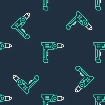 Line Electric drill machine icon isolated seamless pattern on black background Stock Illustration