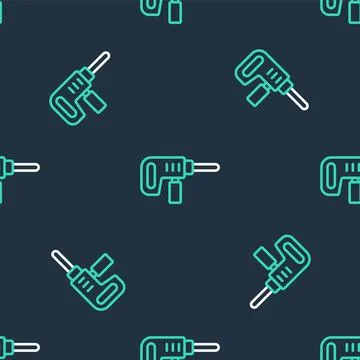 Line Electric drill machine icon isolated seamless pattern on black background Stock Illustration