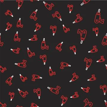 Line Electric drill machine icon isolated seamless pattern on black background Illustrazione stock