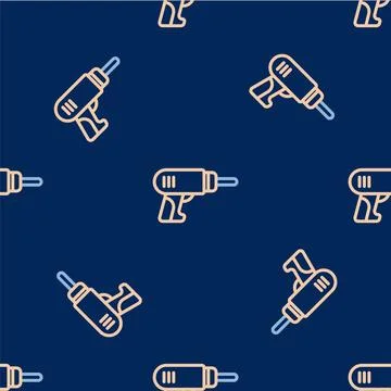 Line Electric drill machine icon isolated seamless pattern on blue backgrou.. Stock Illustration