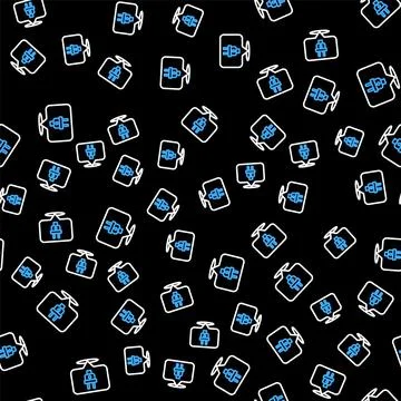 Line Electric plug icon isolated seamless pattern on black background. Concept Stock Illustration