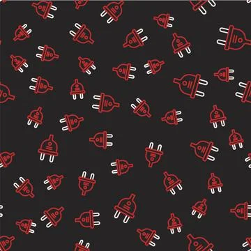 Line Electric plug icon isolated seamless pattern on black background. Concept Stock Illustration