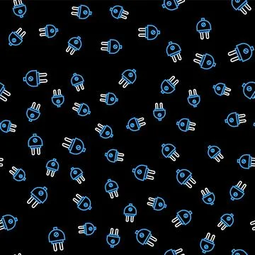 Line Electric plug icon isolated seamless pattern on black background. Concep Illustrazione stock