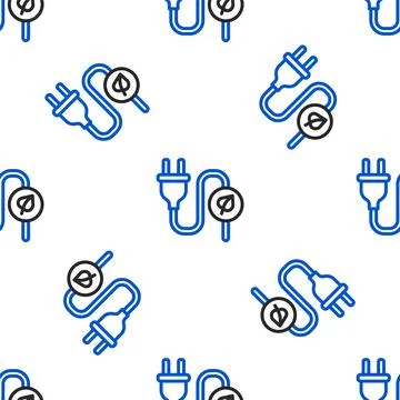 Line Electric saving plug in leaf icon isolated seamless pattern on white Stock Illustration