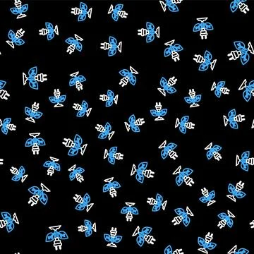 Line Electric saving plug in leaf icon isolated seamless pattern on black Stock Illustration