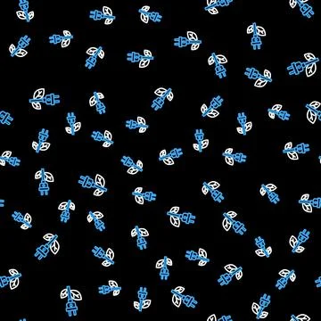 Line Electric saving plug in leaf icon isolated seamless pattern on black Stock Illustration