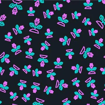 Line Electric saving plug in leaf icon isolated seamless pattern on black Stock Illustration