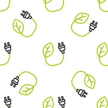 Line Electric saving plug in leaf icon isolated seamless pattern on white Stock Illustration