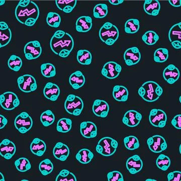 Line Electric saving plug in leaf icon isolated seamless pattern on black Stock Illustration