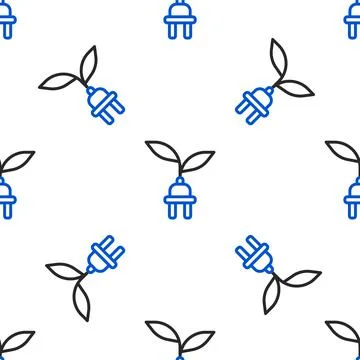 Line Electric saving plug in leaf icon isolated seamless pattern on white Stock Illustration