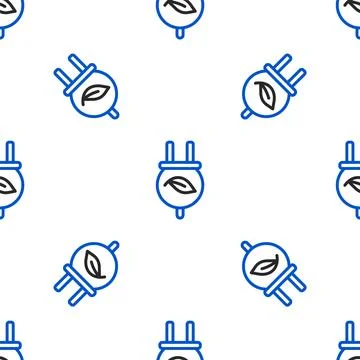 Line Electric saving plug in leaf icon isolated seamless pattern on white イラスト素材