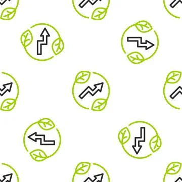 Line Electric saving plug in leaf icon isolated seamless pattern on white b.. Stock Illustration